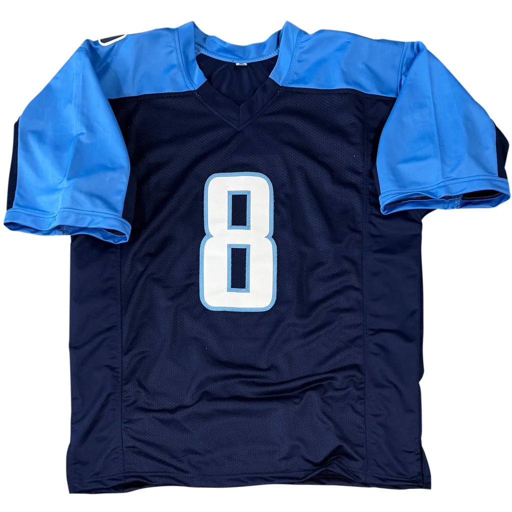 Marcus Mariota autographed navy blue custom Tennessee Titans jersey #8