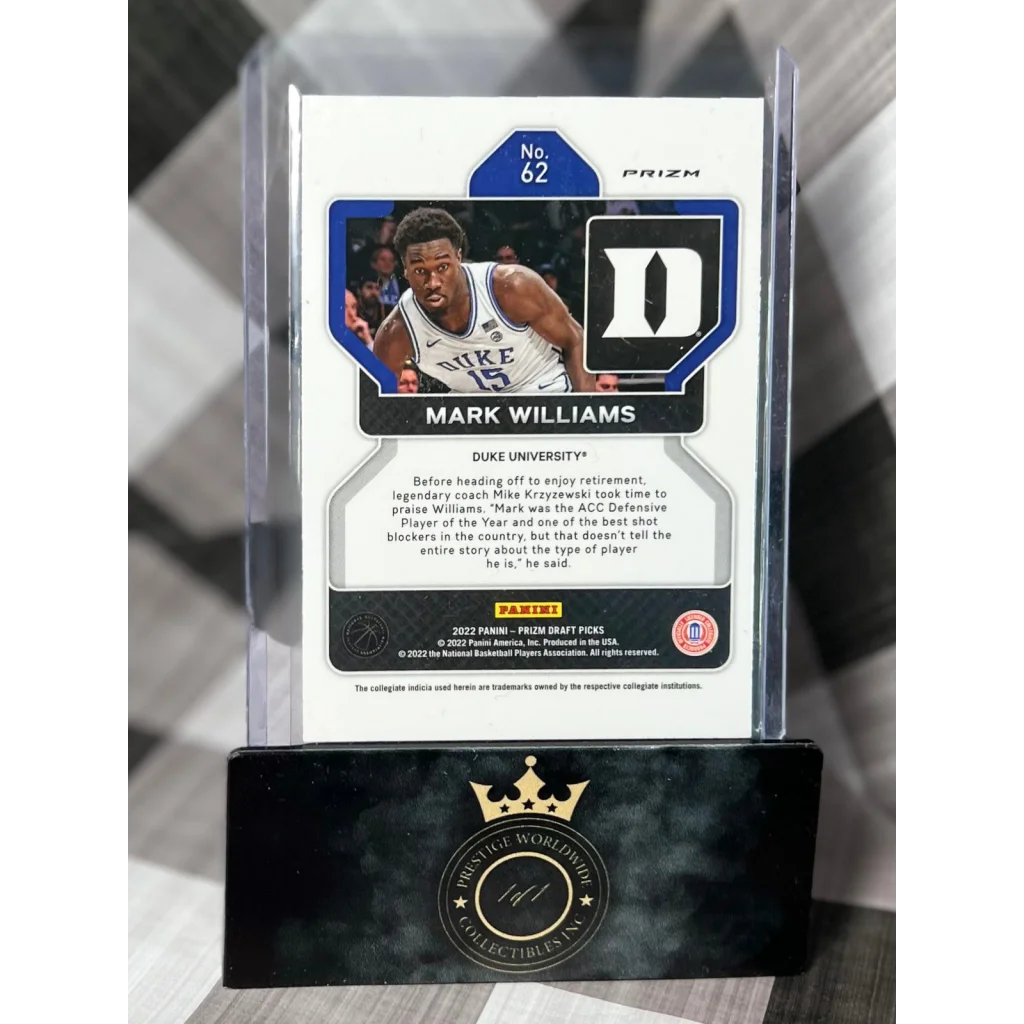 Mark Williams Duke Prizm card from Prestige Worldwide Collectibles