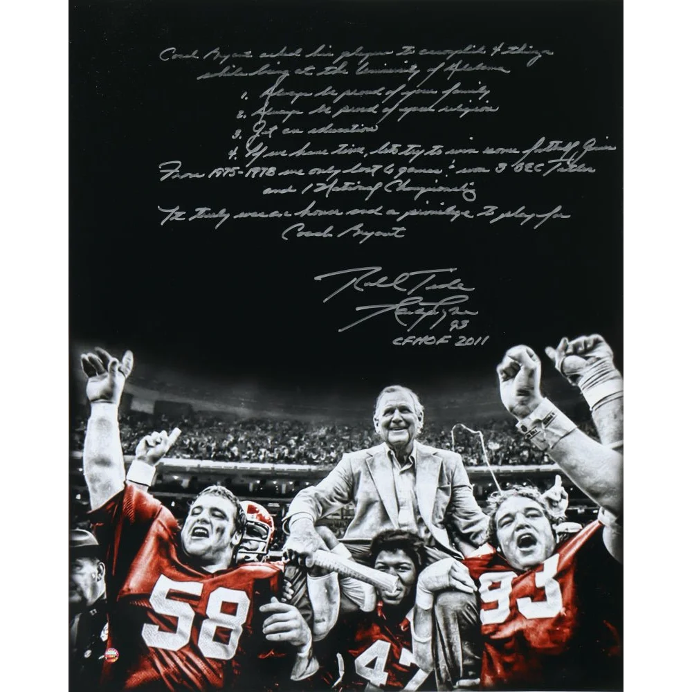Commemorative Alabama Crimson Tide print of Marty Lyons with signatures and handwritten text