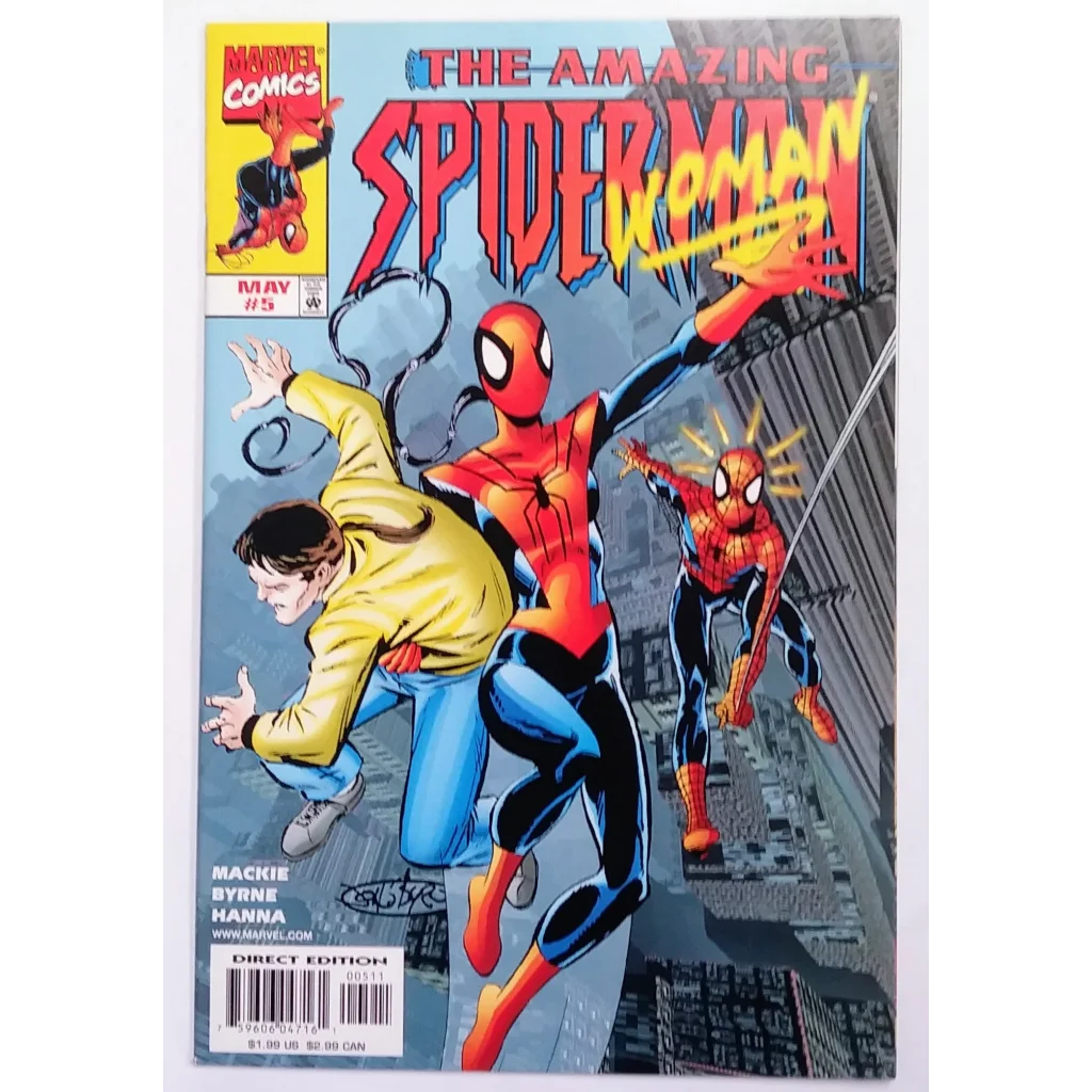 Dynamic Spider-Man and Spider-Woman action on Marvel Comics Amazing cover