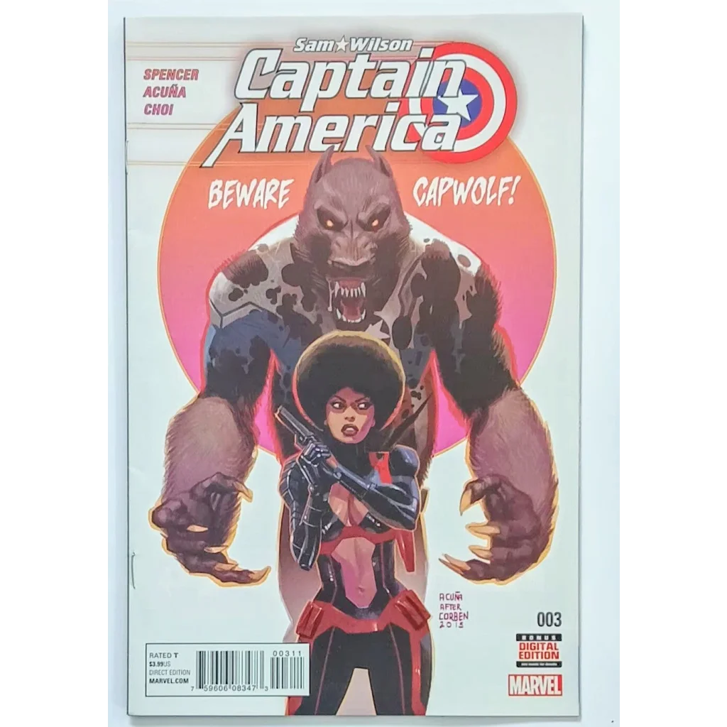 Sam Wilson as Captain America comic cover with Capwolf debut