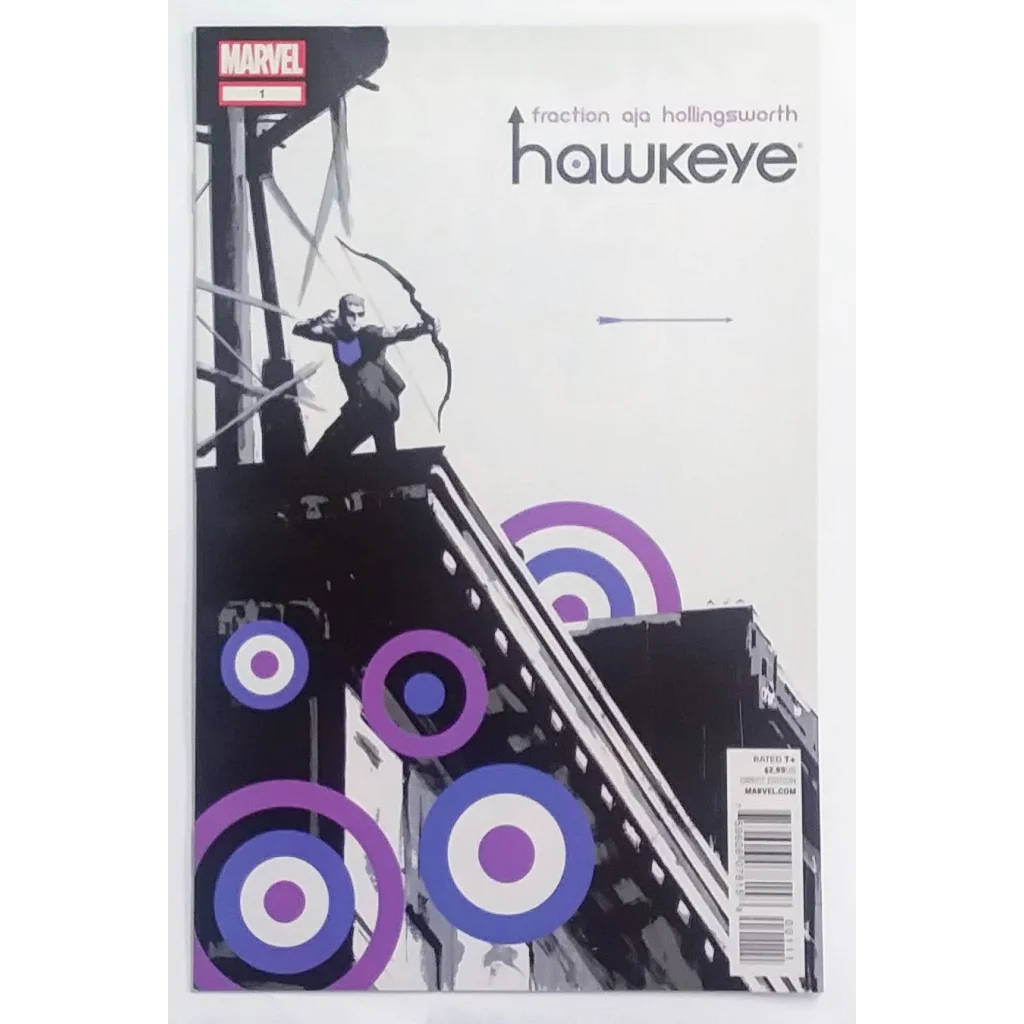Marvel Comics Hawkeye comic cover with purple bullseye arrow