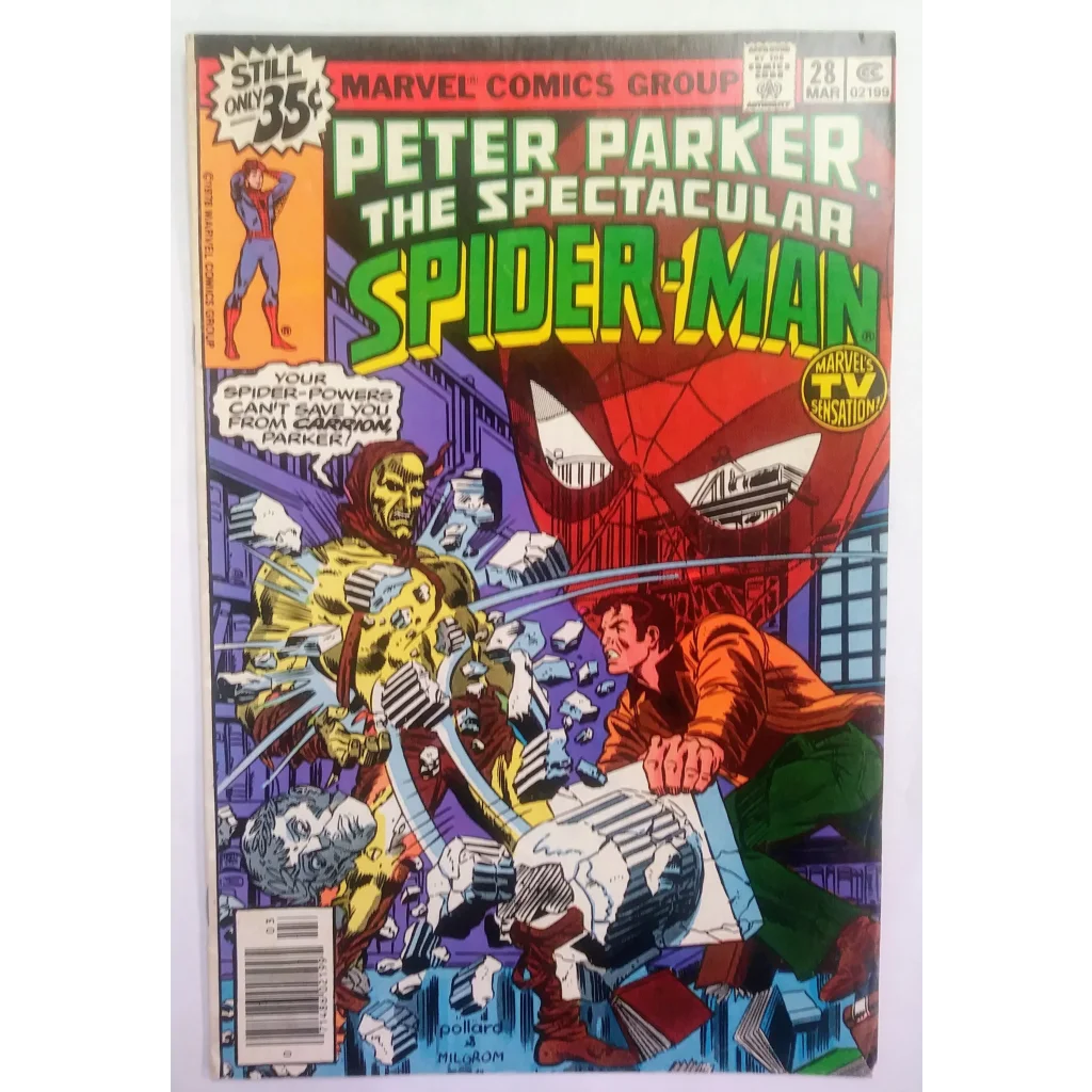 Spectacular Spider-Man Issue 28 Marvel Comics cover with Iron Man action