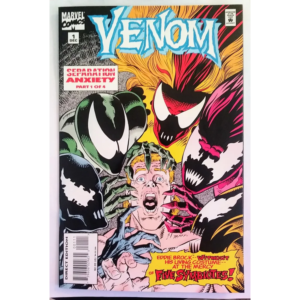 Eddie Brock in dramatic Venom Separation Anxiety #1 embossed cover