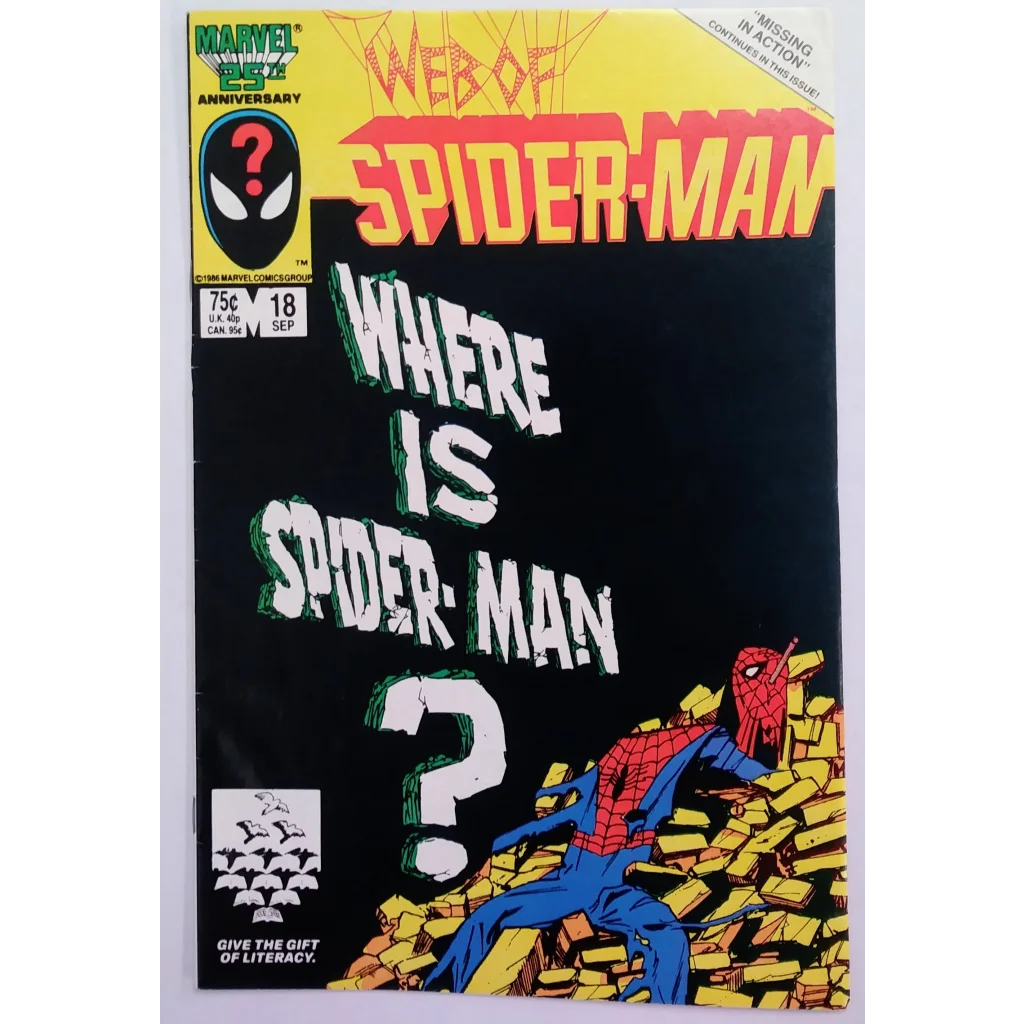 Spider-Man in dynamic pose on bricks, Marvel Comics Web of Spider-Man Issue 18