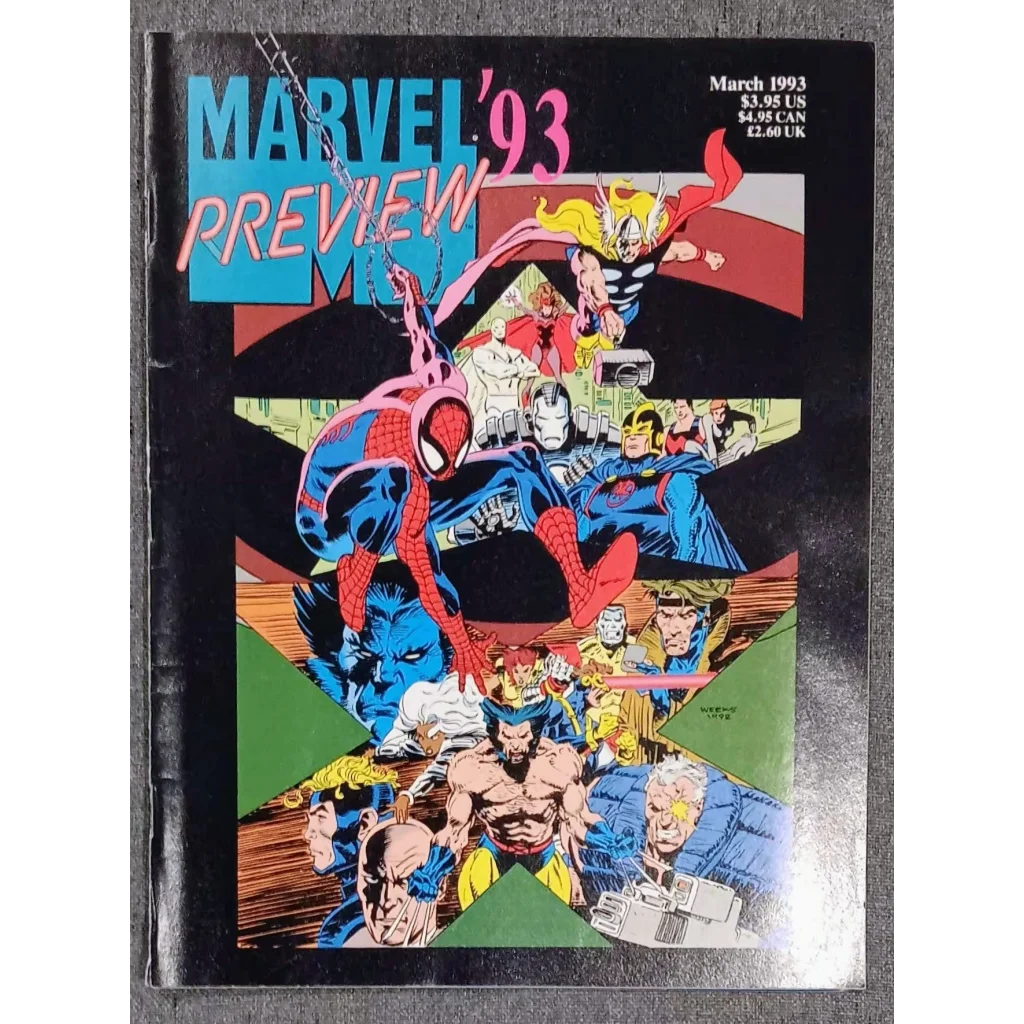 1993 Marvel Preview Magazine Cover with Spider-Man and Heroes