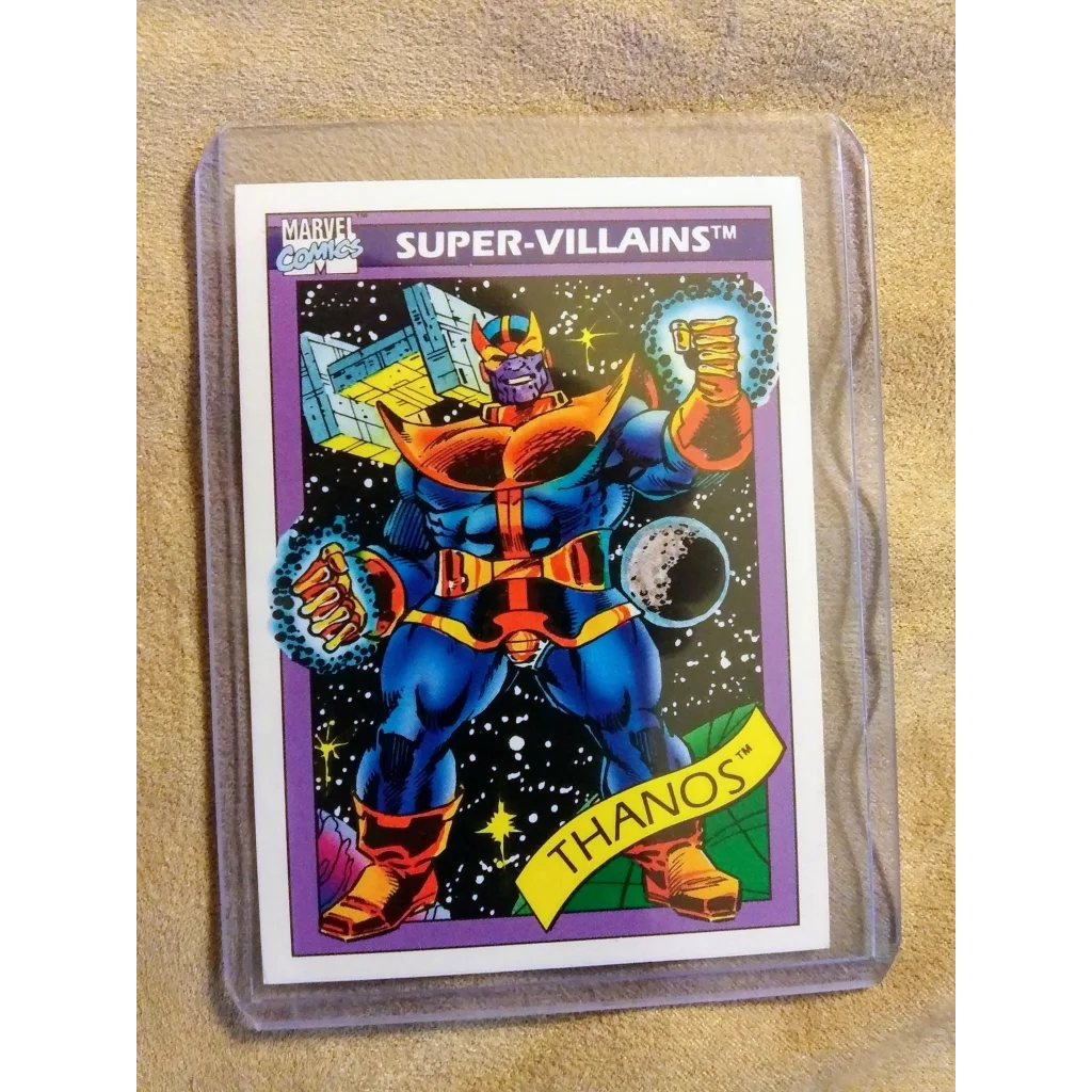 Thanos Marvel Universe card in protective sleeve