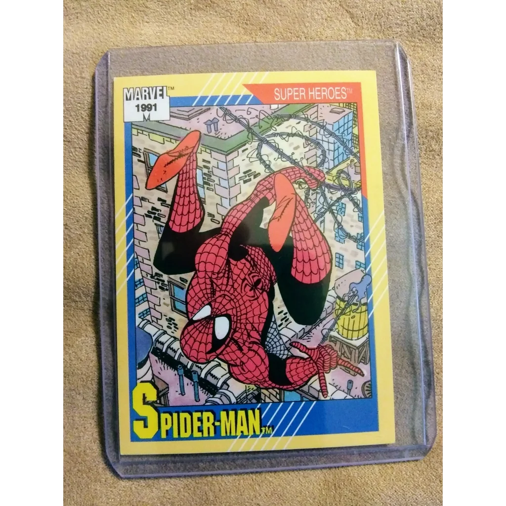1991 Marvel Universe Card Spider-Man #1 in protective sleeve