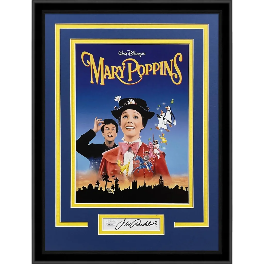 Framed 8x12 Mary Poppins movie poster with Julie Andrews autograph