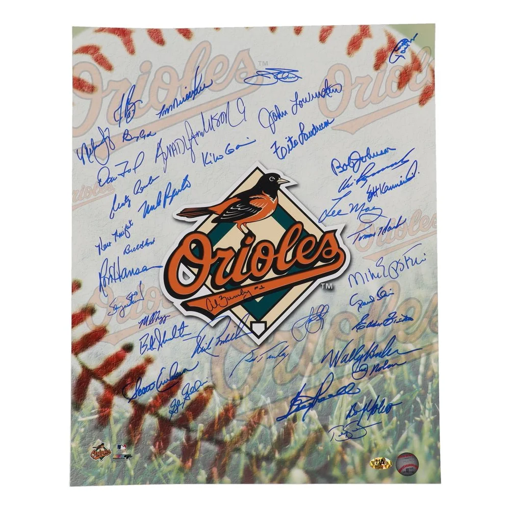 Autographed Baltimore Orioles memorabilia with Jim Palmer, Boog Powell, and Brady Anderson logos