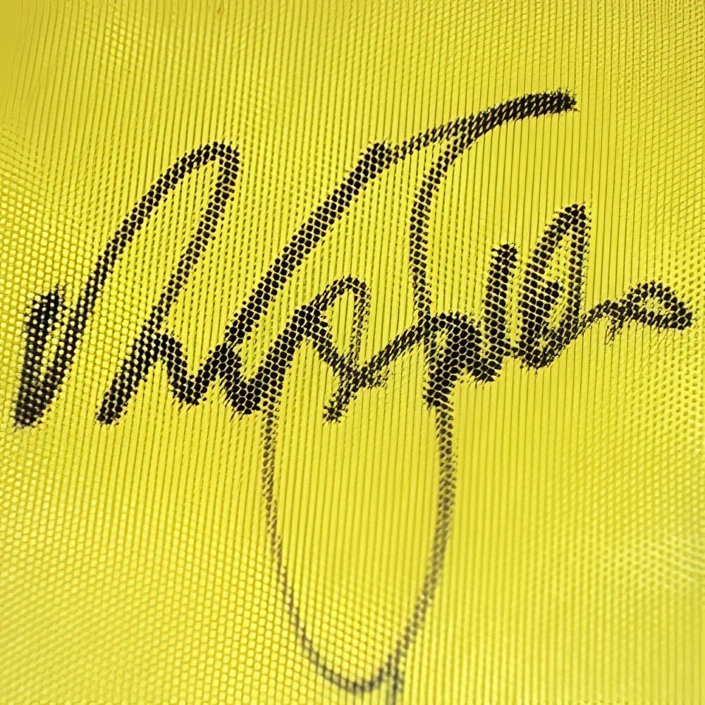 Masters golf pin flag signed by 23 champions on yellow fabric