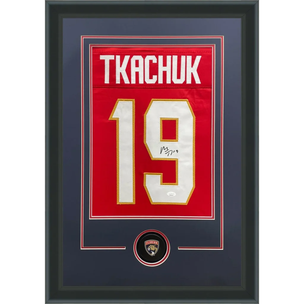 Matthew Tkachuk signed Florida Panthers red jersey display frame