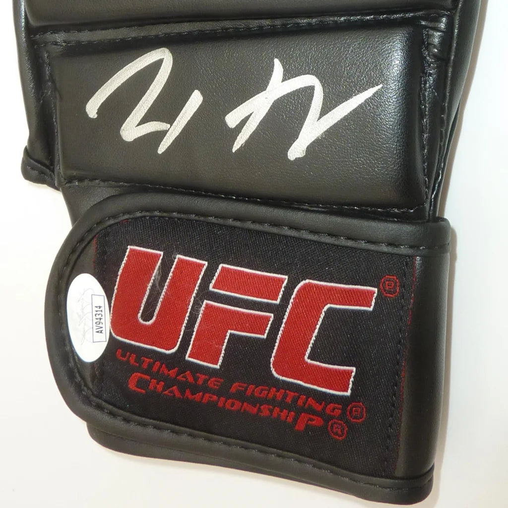 Max Holloway autographed black UFC glove with red white logo
