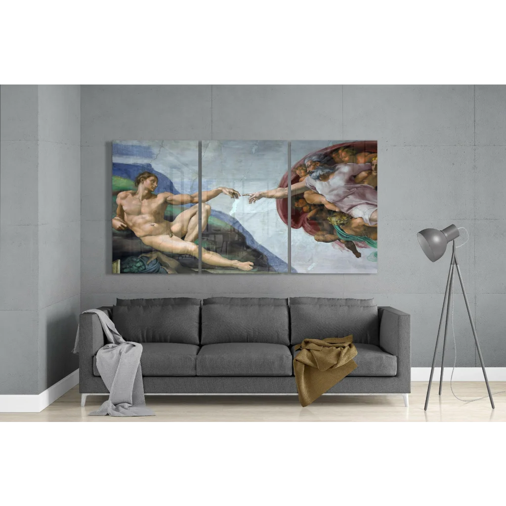 Michelangelo Creation of Adam Triptych Wall Art Canvas Print | Modern Wall Art Decor | vintageantiquesgifts.com