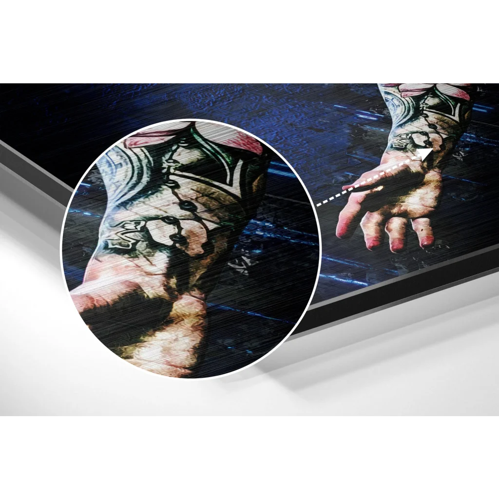 Stunning brushed aluminium dibond print of tattooed hand art