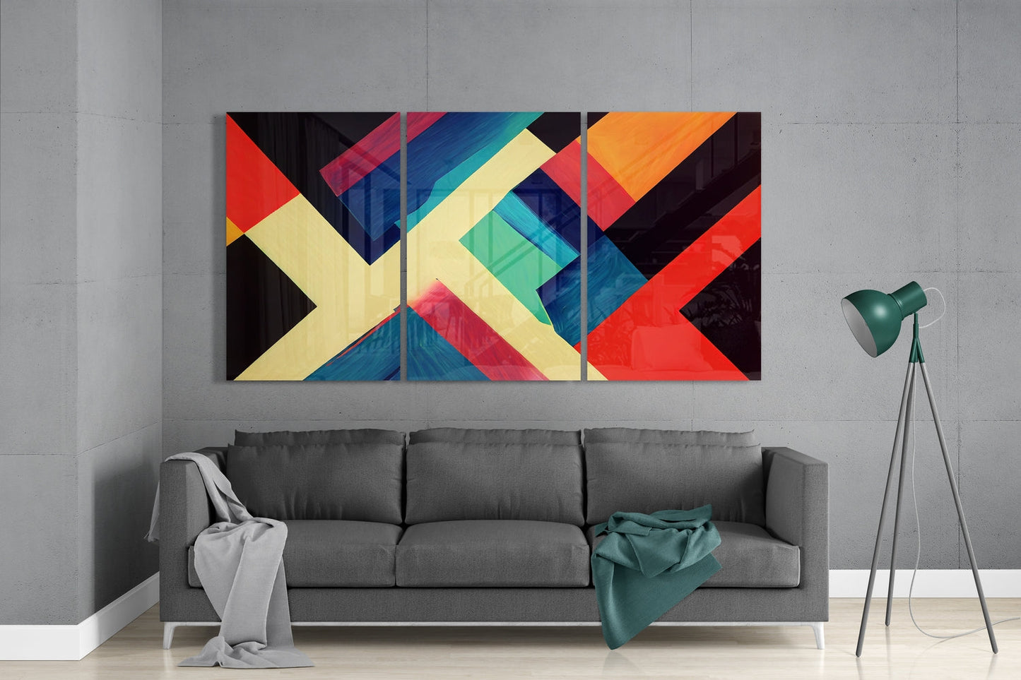 Bold Cream X Geometric Blocks Glass Wall Art