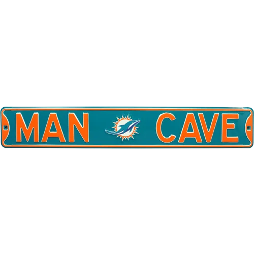 Miami Dolphins man cave authentic street sign with teal orange design