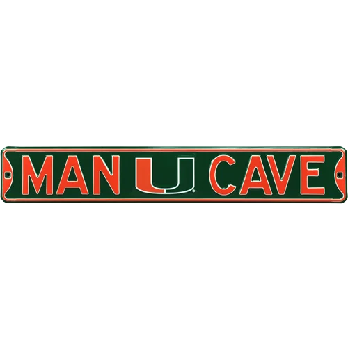Miami Hurricanes Man Cave authentic street sign with green metal and orange lettering