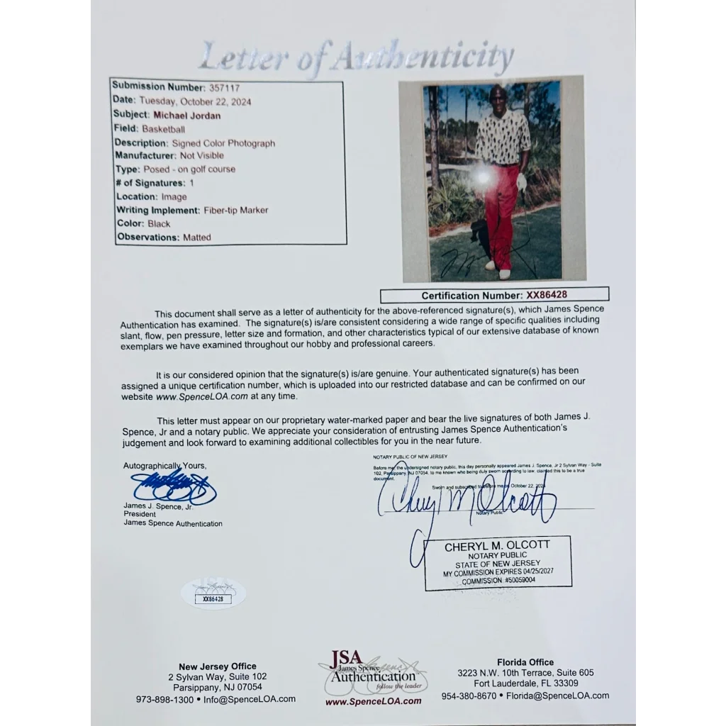 Michael Jordan autographed Chicago Bulls deluxe framed 6x9 photo with JSA letter signature