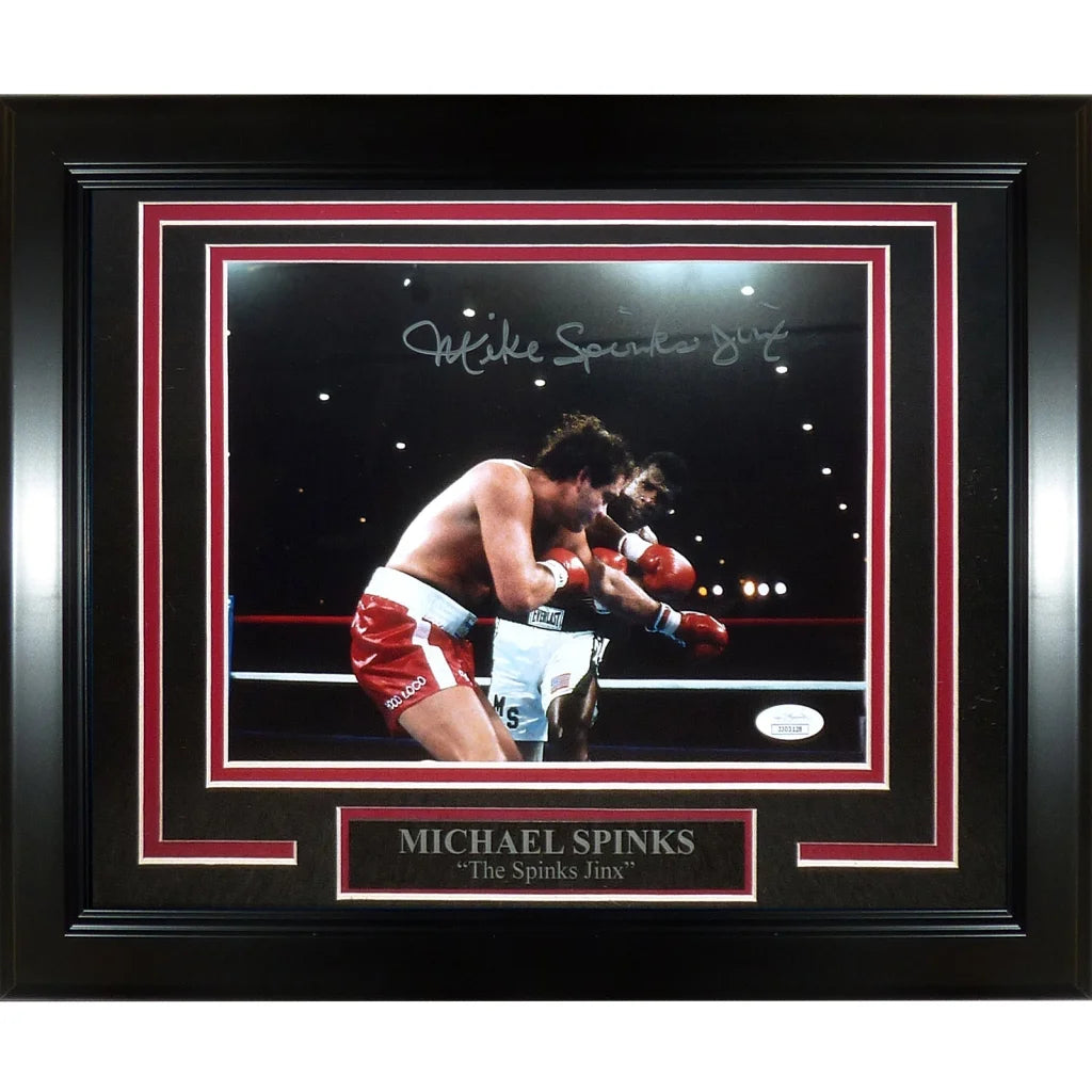 Michael Spinks deluxe framed 8x10 autographed boxing photo in black frame