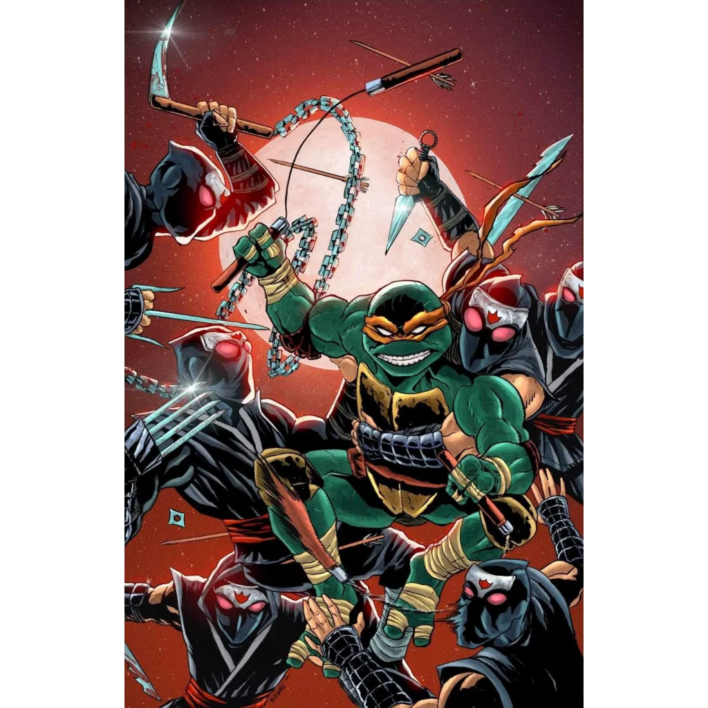 Michelangelo battling ninjas in an epic adventure from Michelangelo Takes on Tokyo Ninjas