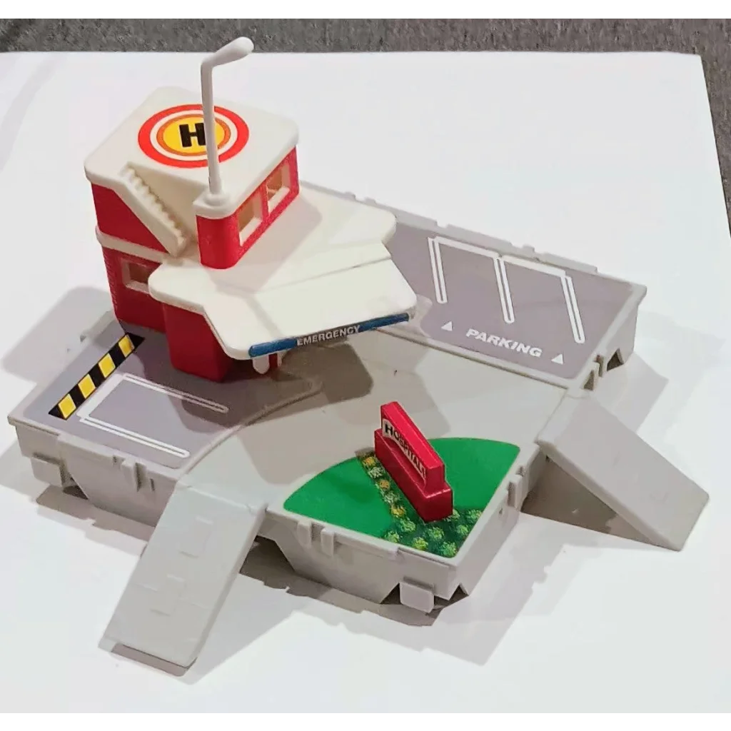 Red white Micro Machines Travel City Playset fire station 1987