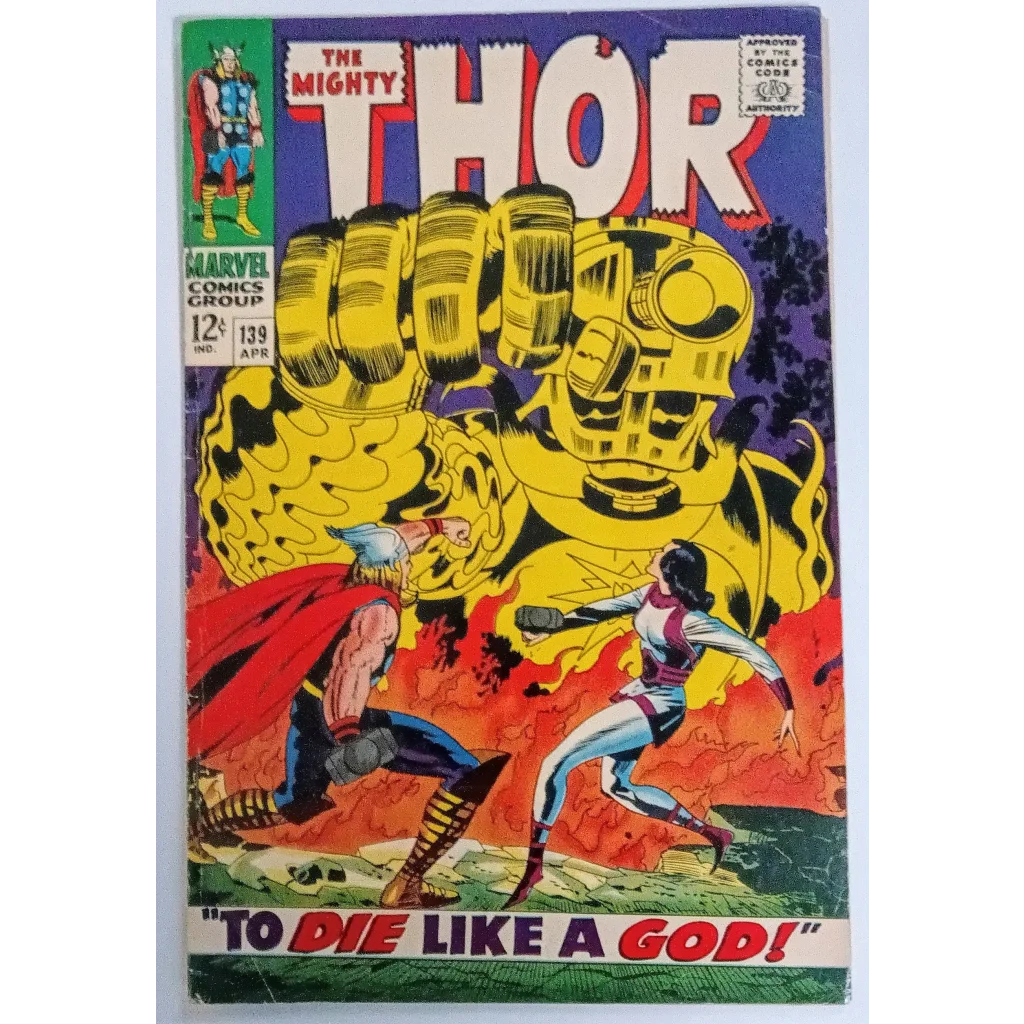 1970s Mighty Thor Issue 139 Marvel Comics cover with golden giant hand