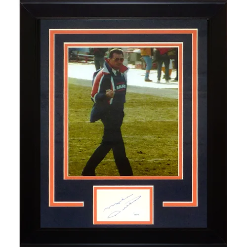 Black framed Mike Ditka autographed Chicago Bears signature series frame with orange matting and white signature plaque