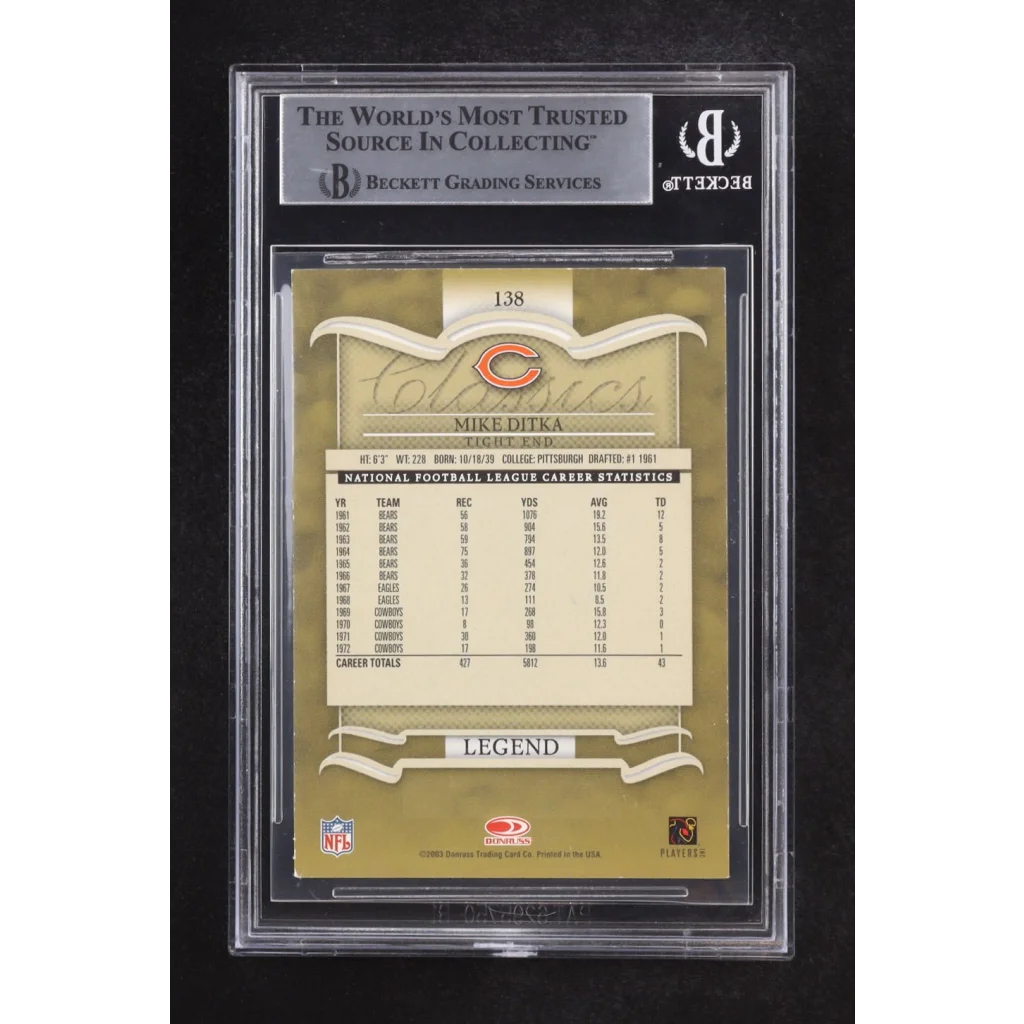 Mike Ditka signed 2003 Donruss Classics card HOF 88 gold stats back