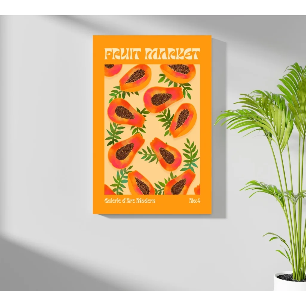Vibrant orange papaya slices on insigne aluminum print