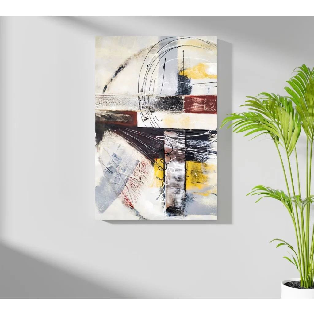 Insigne aluminum prints bold abstract canvas art with black white yellow brown strokes