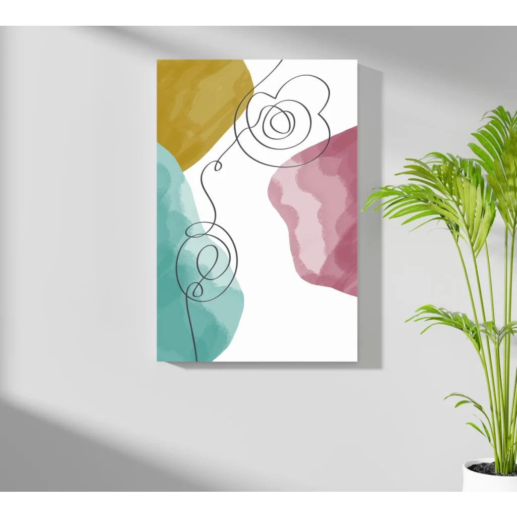 Bold abstract Insigne aluminum prints in vivid mustard, teal, rose