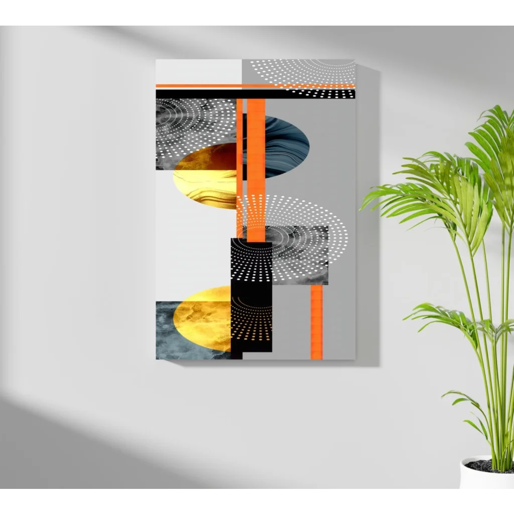 Modern orange and black geometric abstract aluminum print