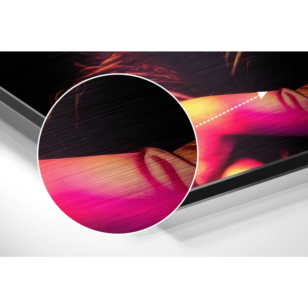 Vibrant colorful display on brushed aluminium dibond print