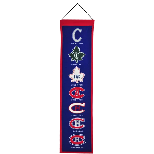 Montreal Canadiens heritage banner with logos and maple leaf design