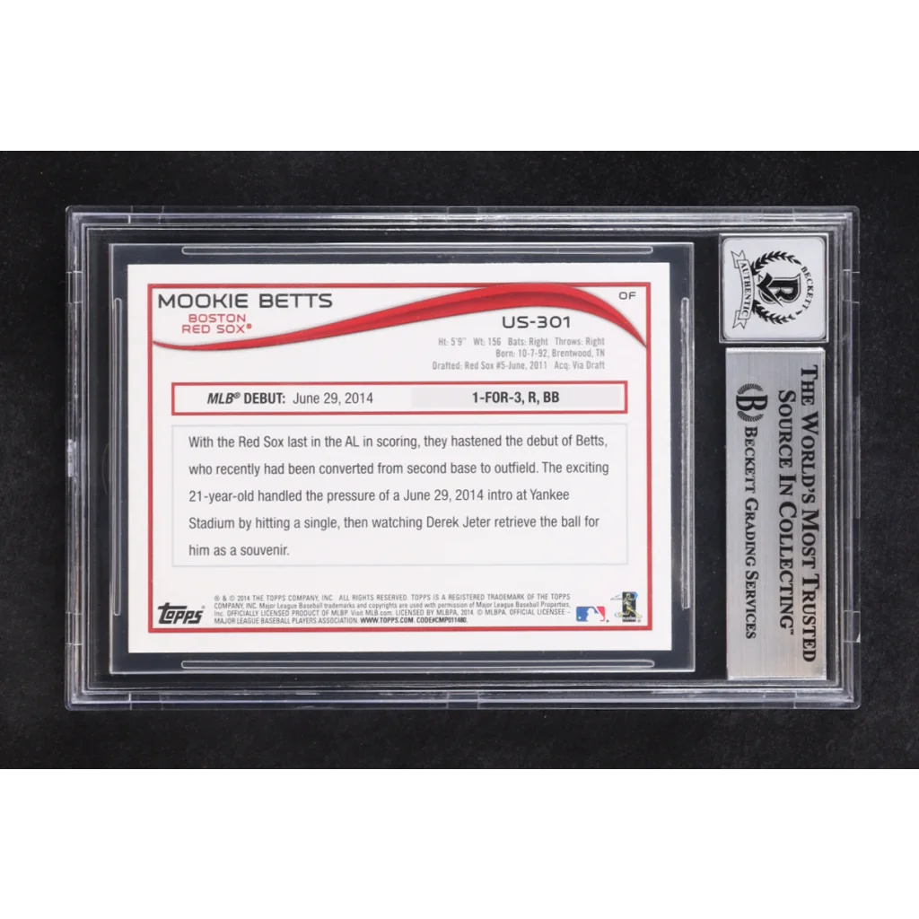Mookie Betts signed 2014 Topps RC autograph graded BGS 10 in slab