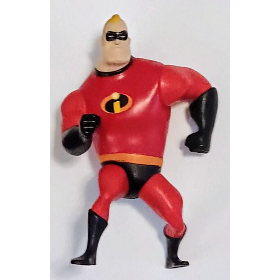 Red and black Mr. Incredible Disney Happy Meal toy with yellow hair, 2004 collectible