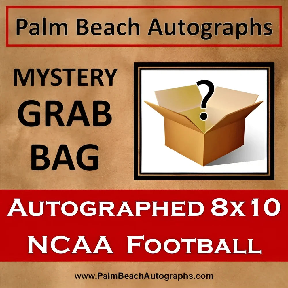 Brown cardboard box with question mark for NCAA football autographed 8x10 photo mystery grab bag