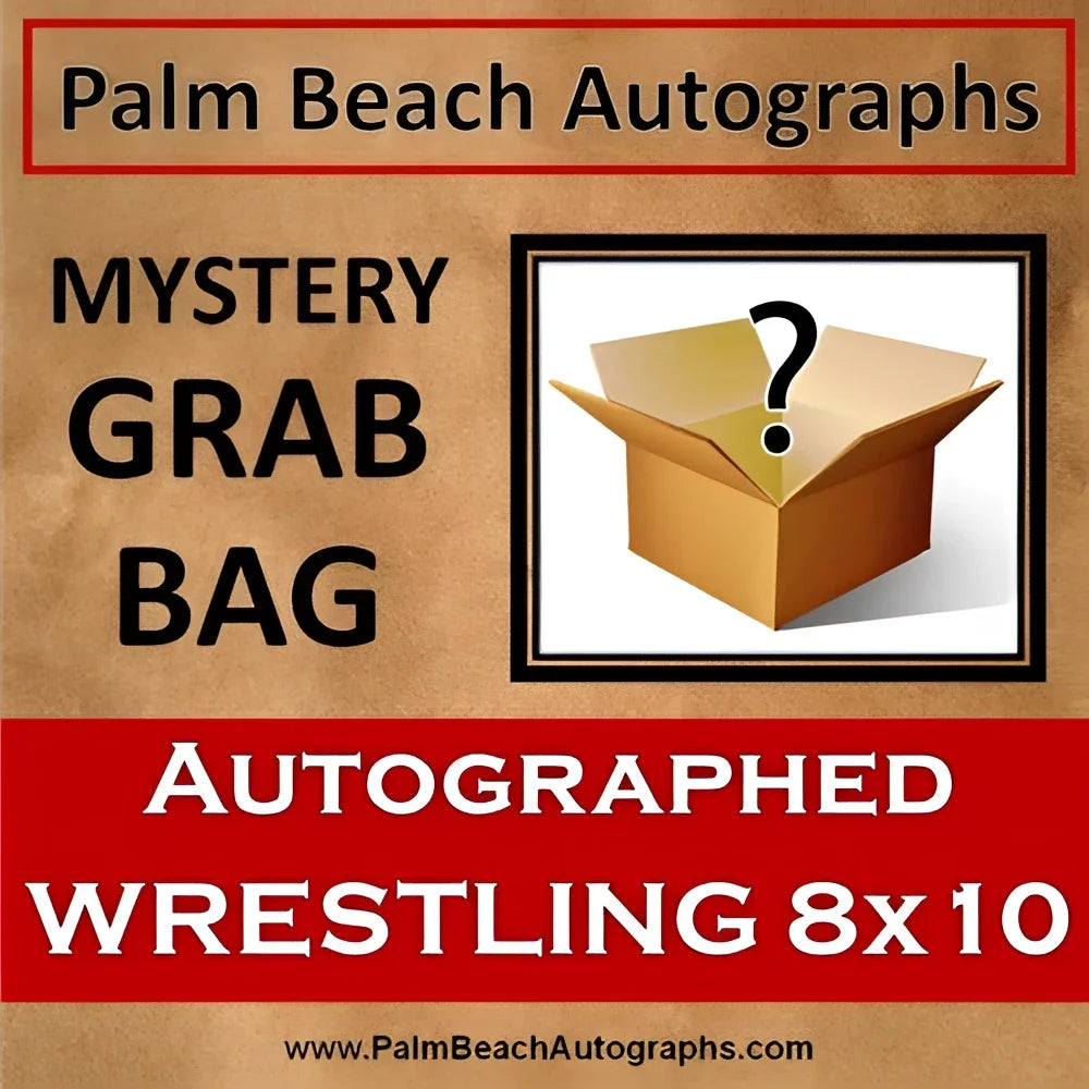 Mystery grab bag with autographed 8x10 photo of open box and question mark