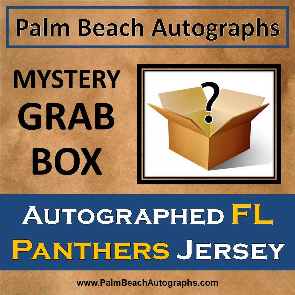 Mystery grab box with tan cardboard, question mark, Florida Panthers hockey jersey