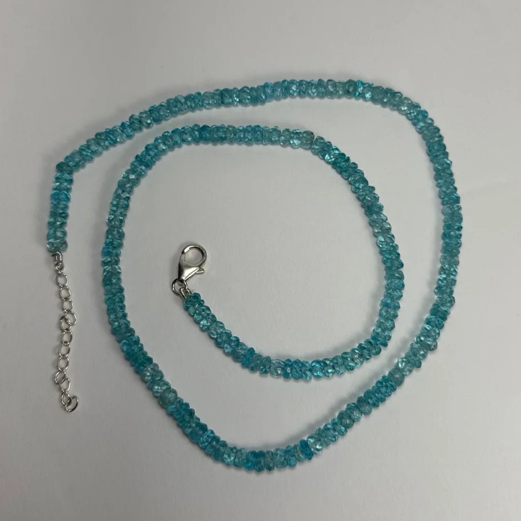 Natural blue apatite sterling silver gemstone necklace with turquoise beads