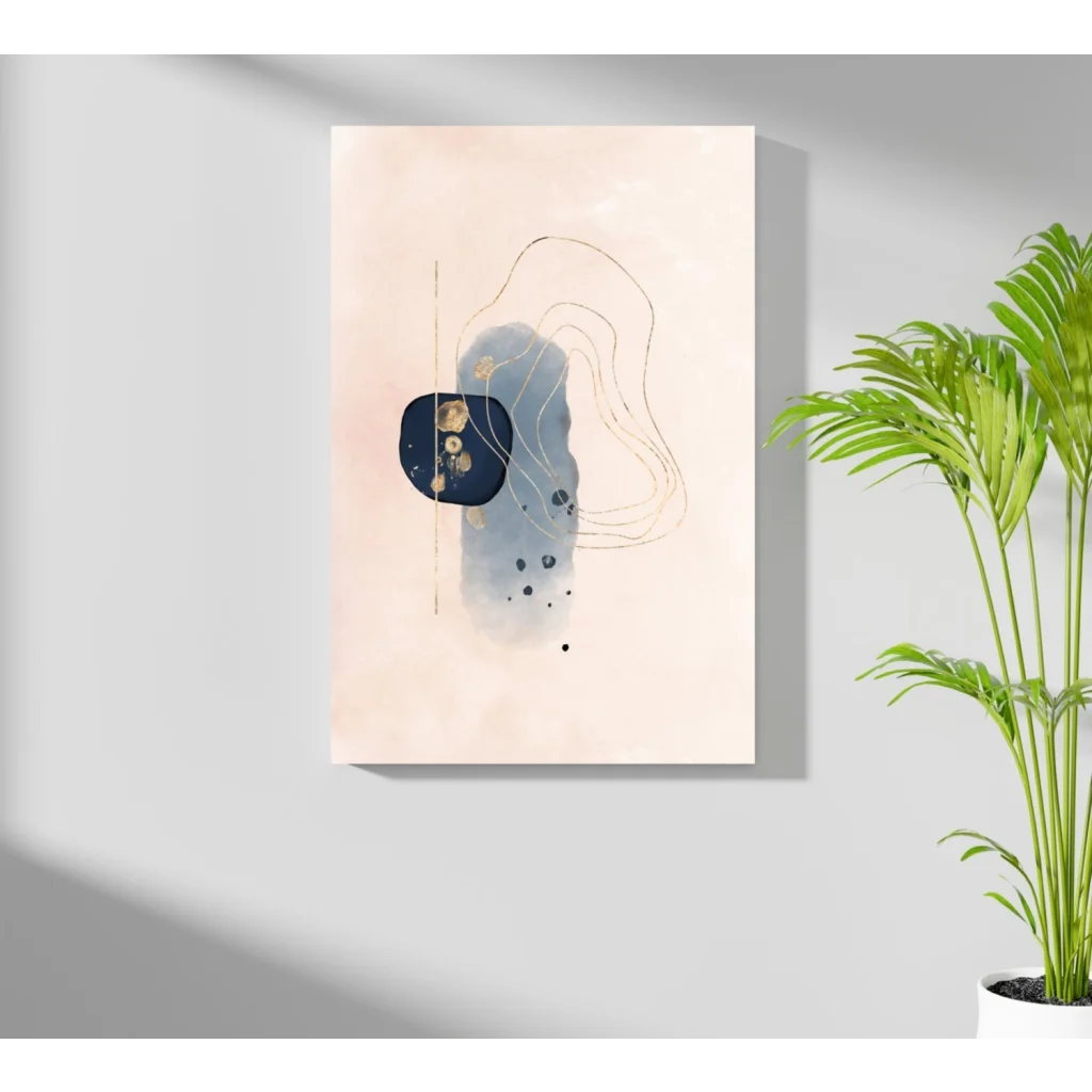 Beige abstract Navy Blue Gold aluminum wall art print with circular form