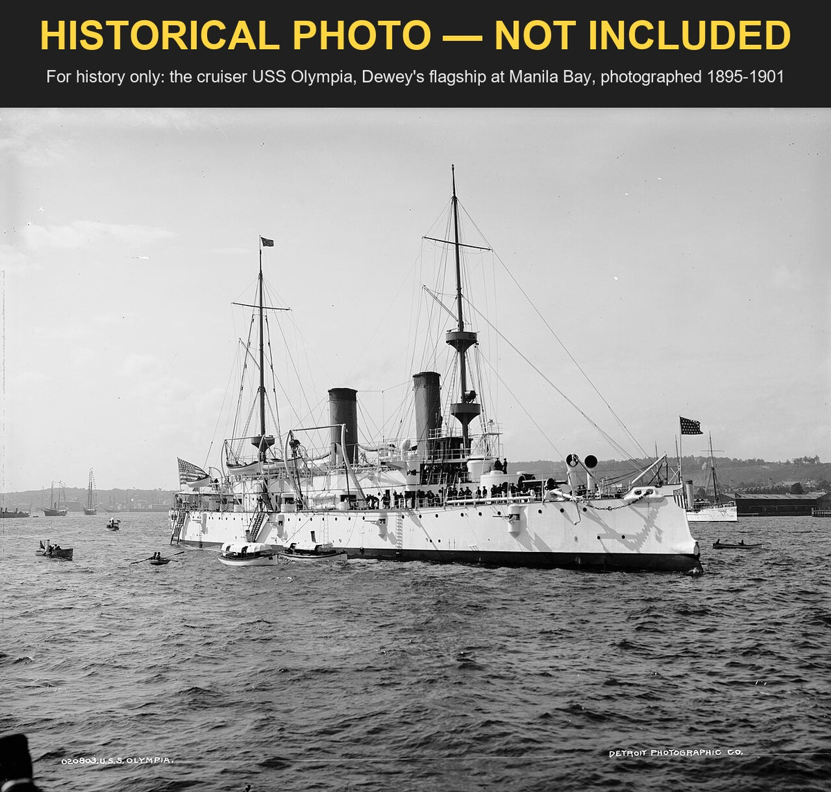 The cruiser USS Olympia, Dewey's flagship at Manila Bay, Detroit Publishing photo 1895-1901 - historical photo, not included with the tobacco tag