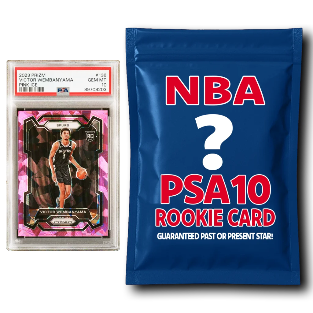 Victor Wembanyama PSA 10 rookie card mystery pack with Panini Prizm and Topps Bowman cards