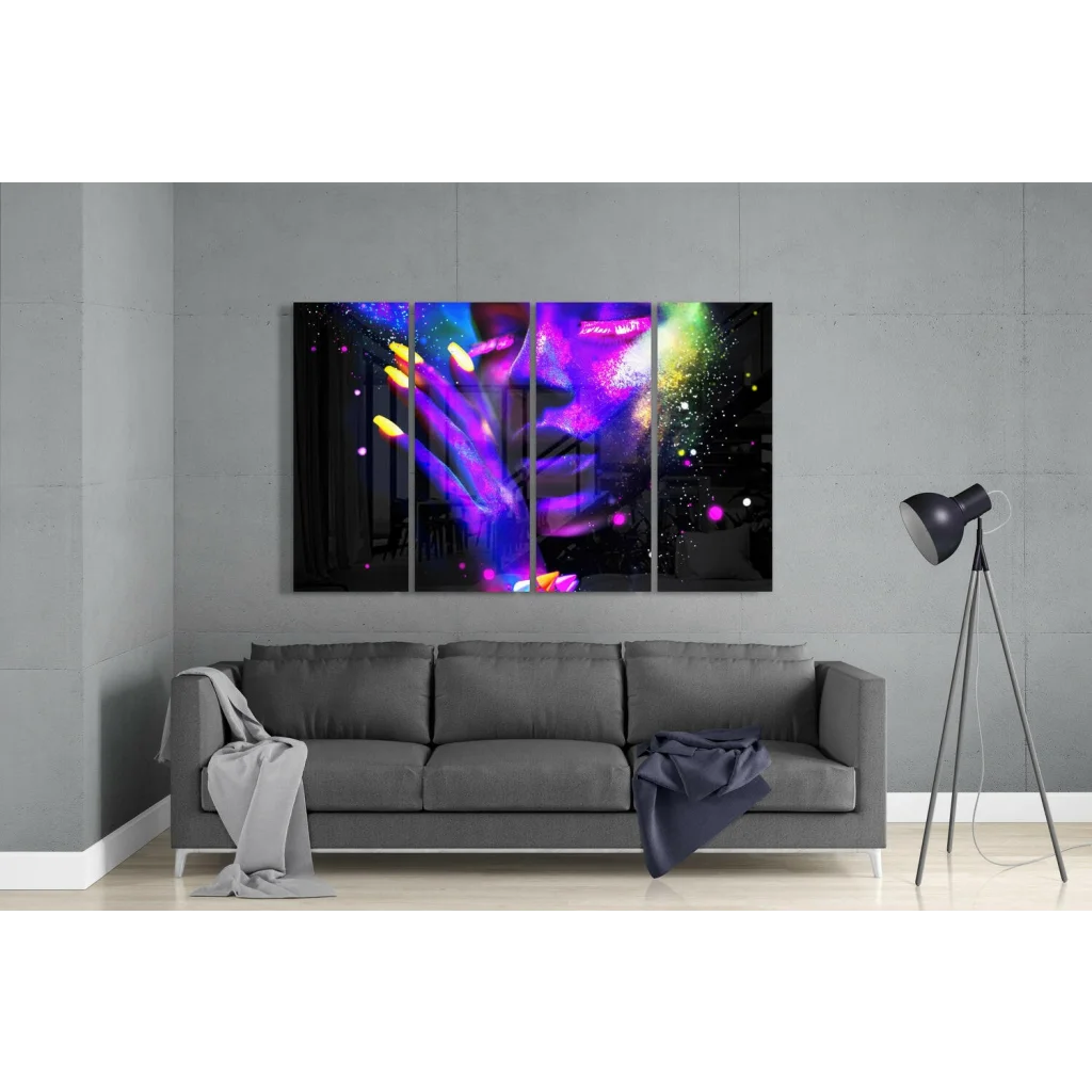 Vibrant neon cosmic 3-panel canvas wall art set lights up your space