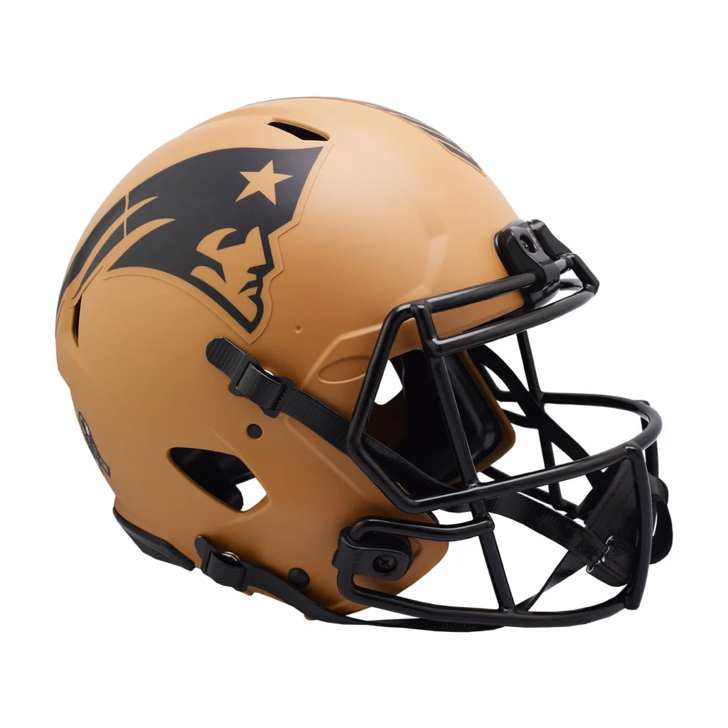 New England Patriots 2023 Salute to Service Gold Black Helmet | Creative Sports | vintageantiquesgifts.com