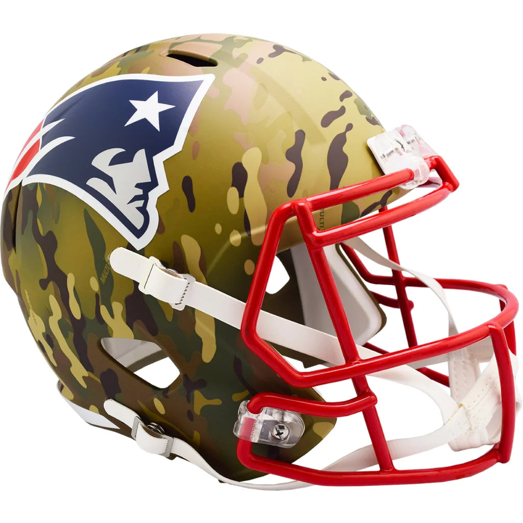 Camo New England Patriots full size helmet with red face mask