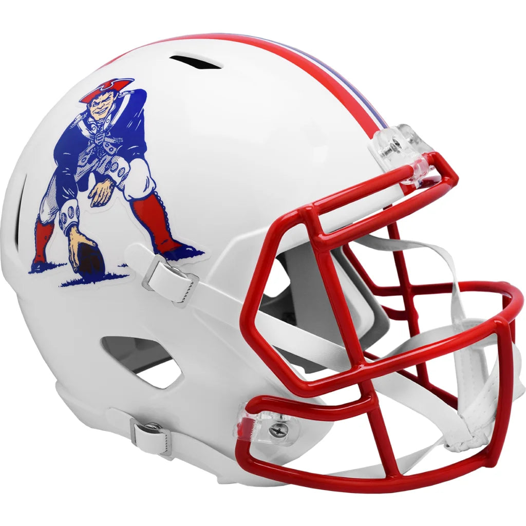 White New England Patriots Riddell replica helmet with red mask