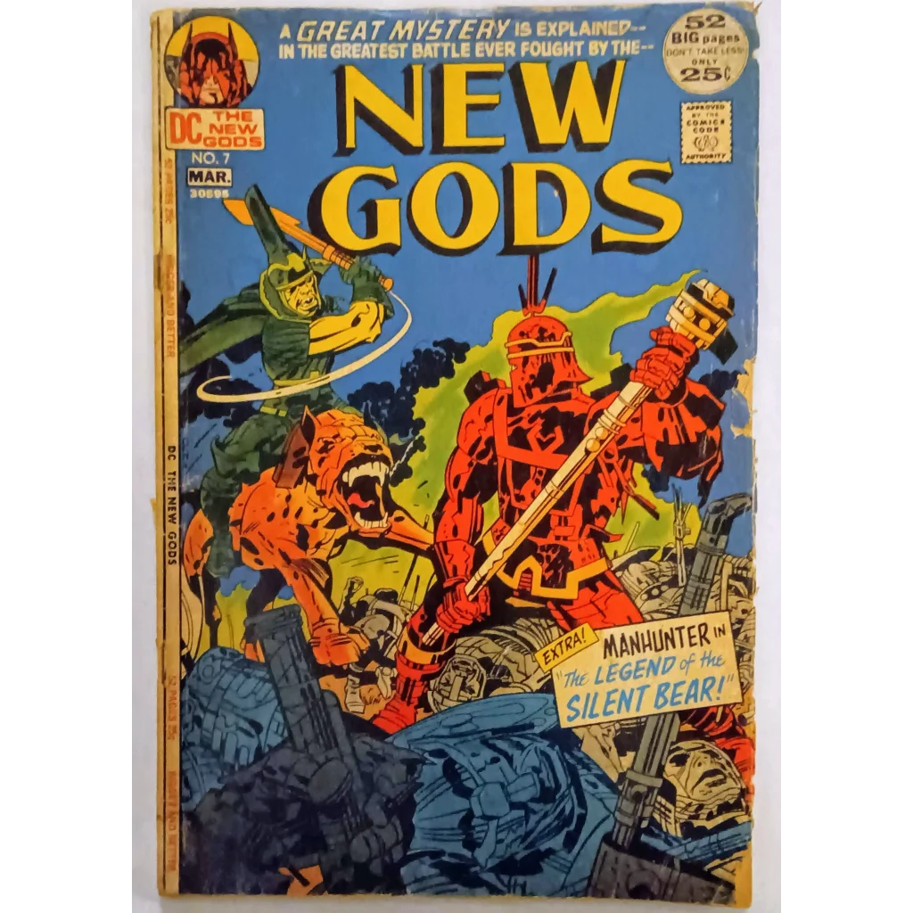 1970s DC Comics New Gods Issue 7 cover with Manhunter and Silent Bear
