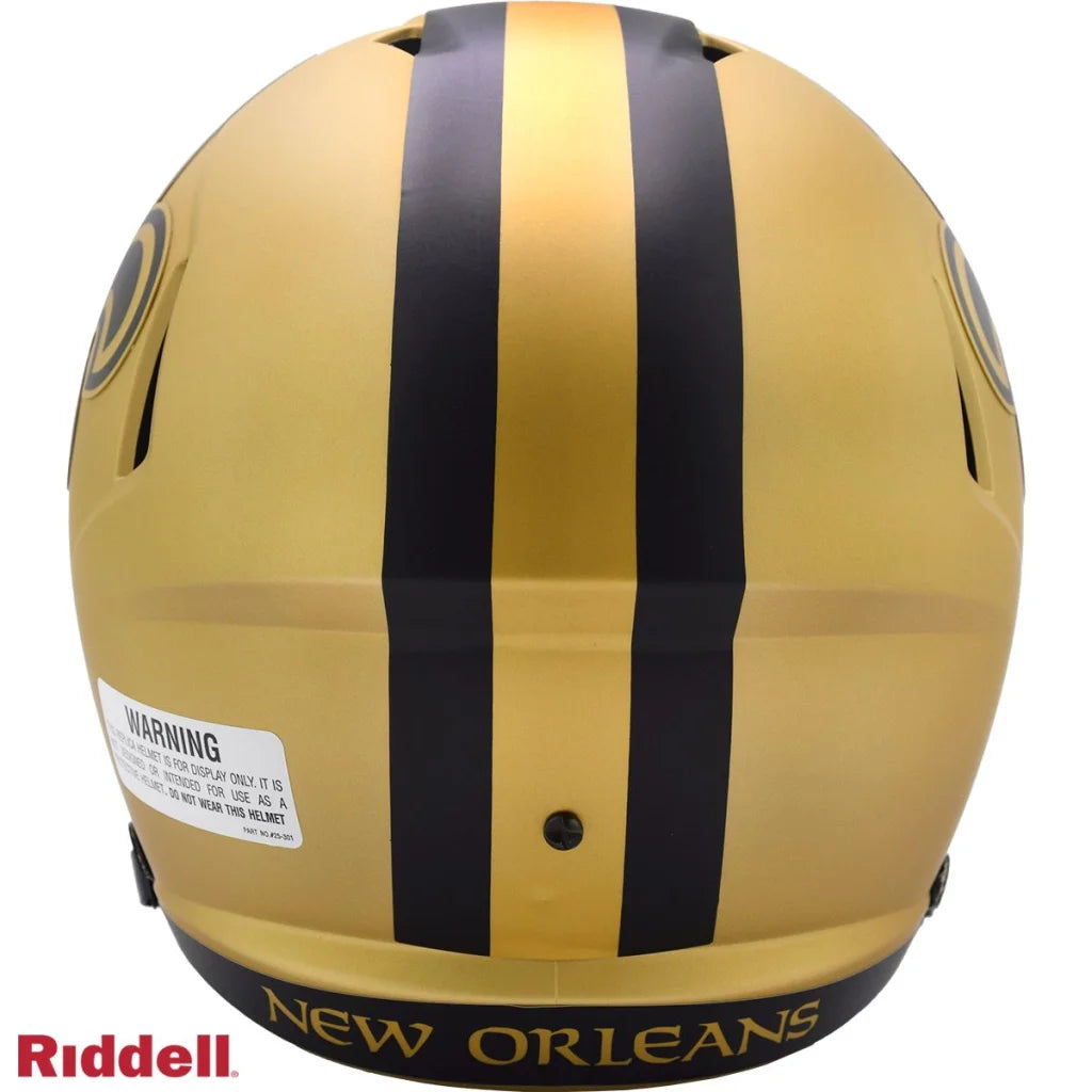 Gold New Orleans Saints matte replica football helmet with Riddell logo